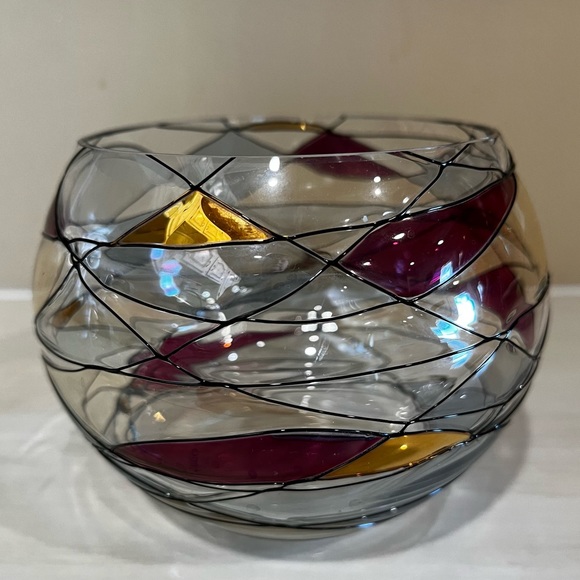 Retired Partylite Ruby/Gold/Black Mosaic Rose Bowl - Picture 1 of 3